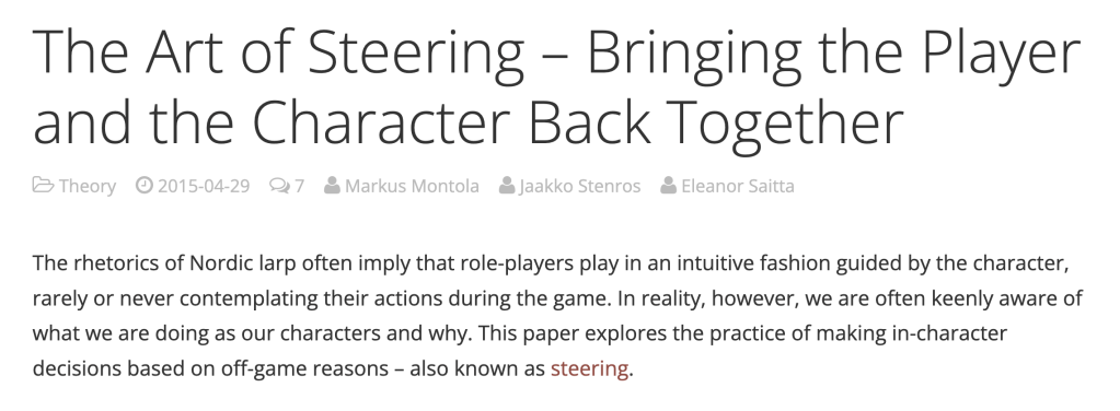 The Art of Steering – Bringing the Player and the Character Back&nbsp;Together